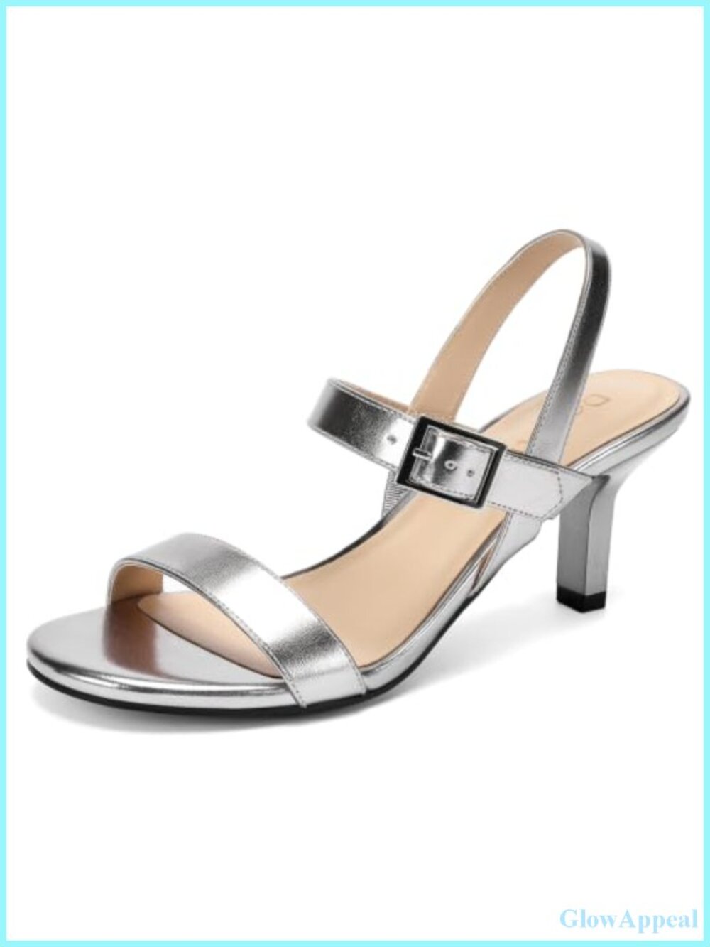 Faux Leather Kitten Heel Ankle Strap Open Toe Slingback Sandals